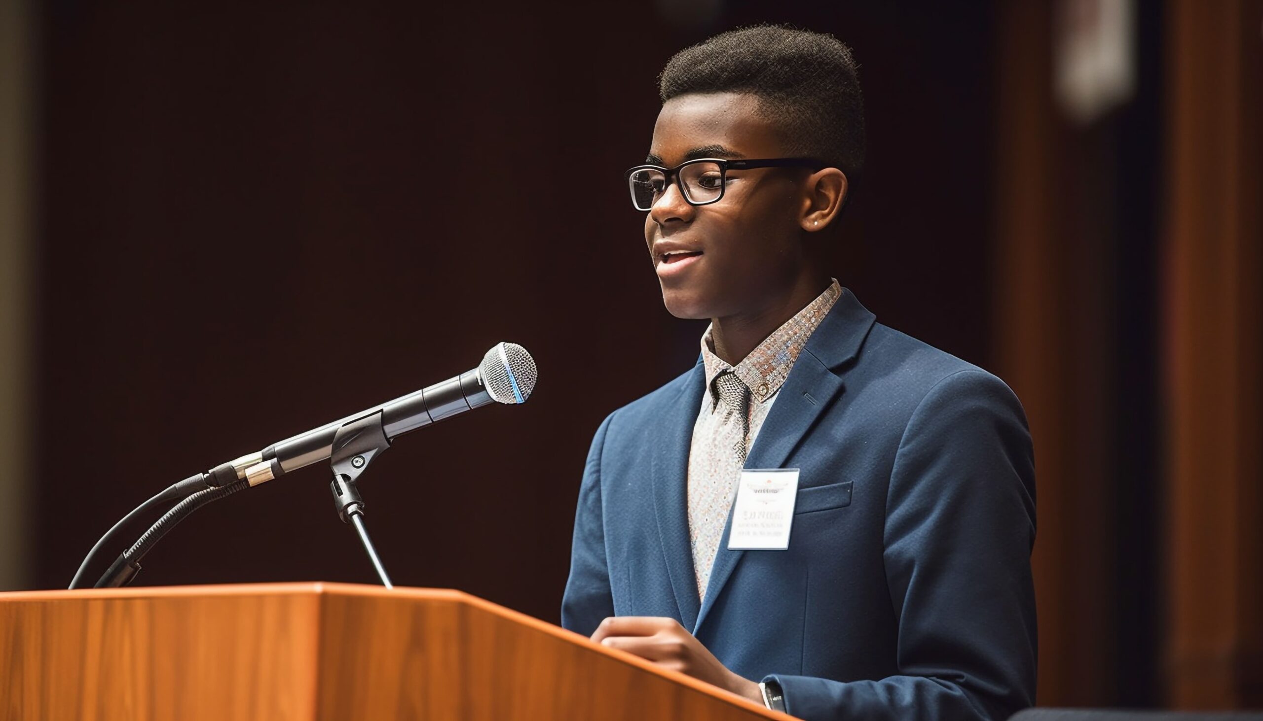 Professional African businessman holding a microphone